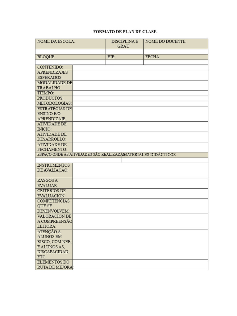 Formato de Plano de Aula Completo | PDF