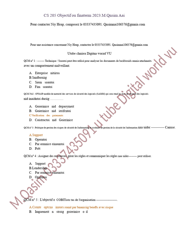QCM Sécurité Informatique CS 205 2023 | PDF | Sécurité des systèmes d ...