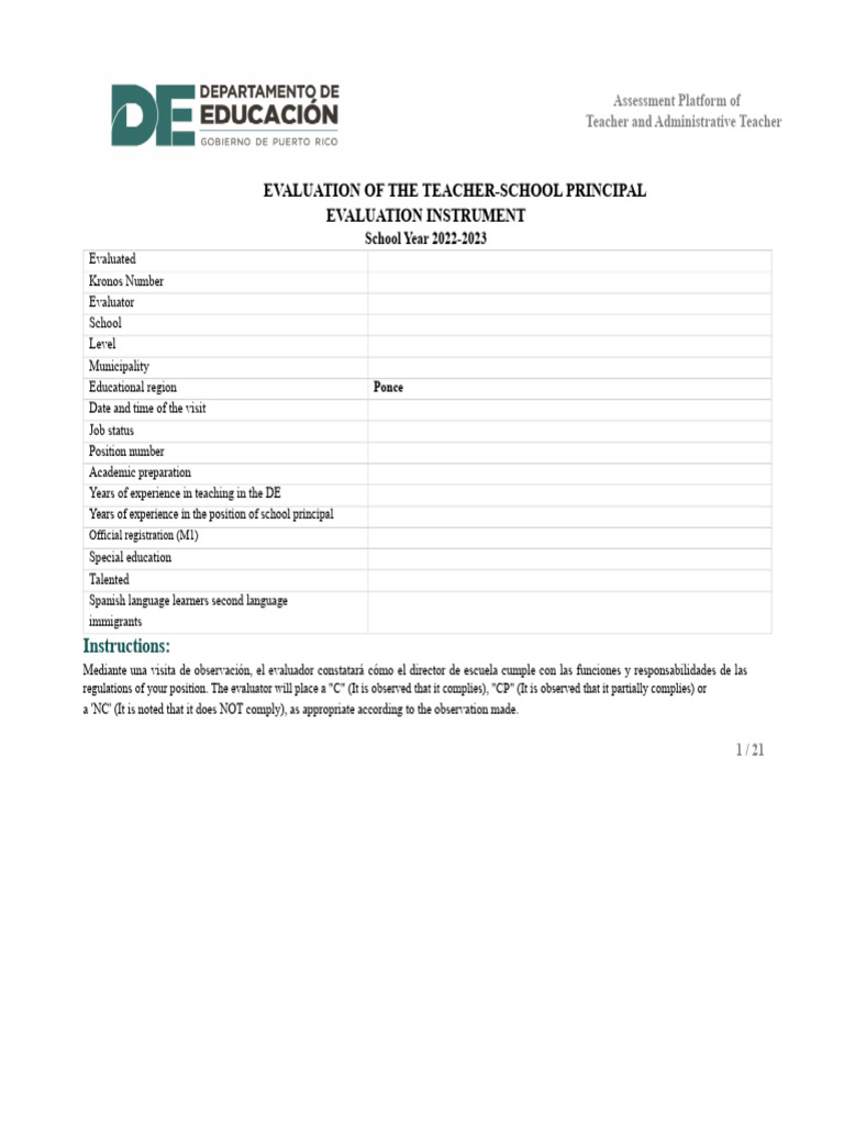 Form - School Principal 2022-2023 | PDF | Teachers | Educational Assessment