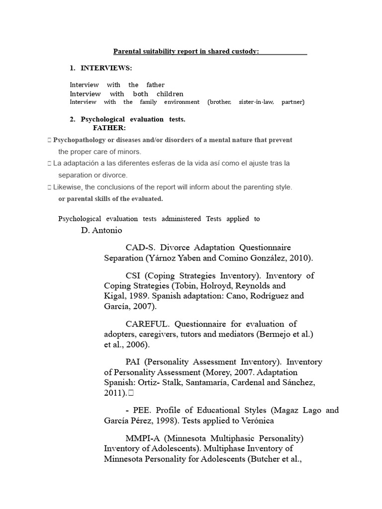 Parental Suitability Report in Shared Custody | PDF | Psychological ...