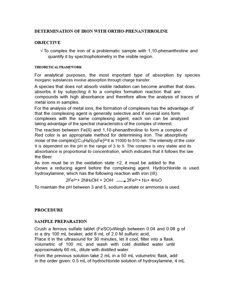 Iron Quantification via Ortho-Phenanthroline | PDF | Absorbance | Iron