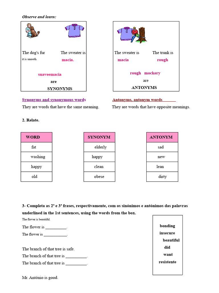 Synonyms and Antonyms Exercises | PDF