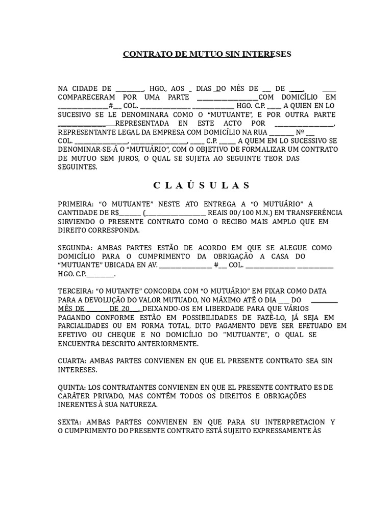Contrato de Mútuo Sem Juros | PDF | Juros | Direito Privado