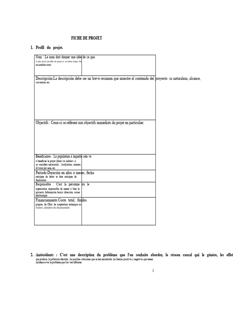 Fiche de Projet : Structure et Objectifs | PDF