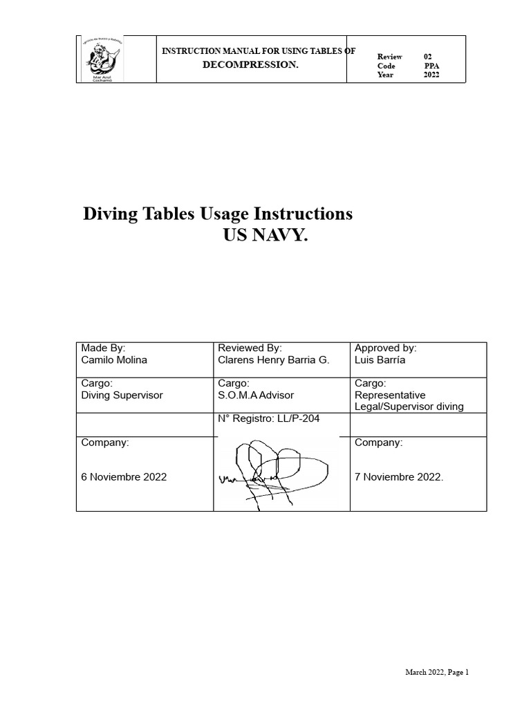 Decompression Tables Usage Manual | PDF | Scuba Diving | Underwater Diving