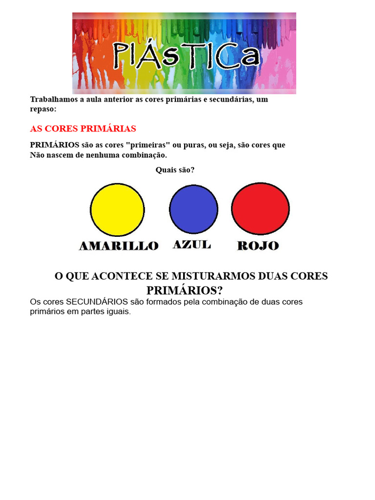 Atividade sobre Cores Primárias e Secundárias | PDF