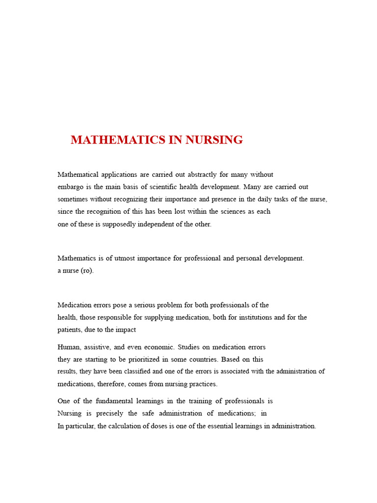 Importance of Mathematics in Nursing | PDF | Nursing | Mathematics