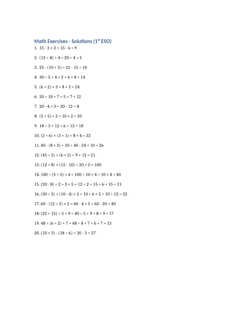 Math Solutions for 1º ESO Exercises | PDF