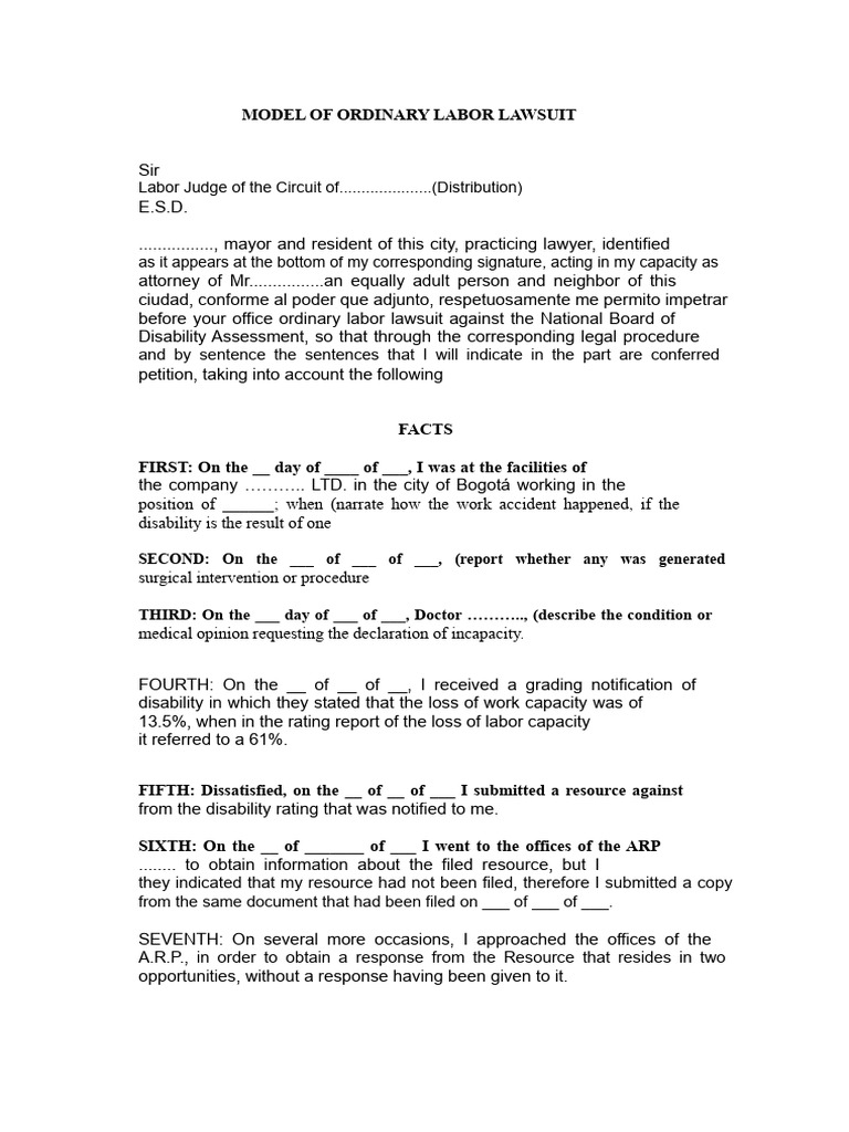 Model of Ordinary Labor Claim | PDF | Lawsuit | Common Law