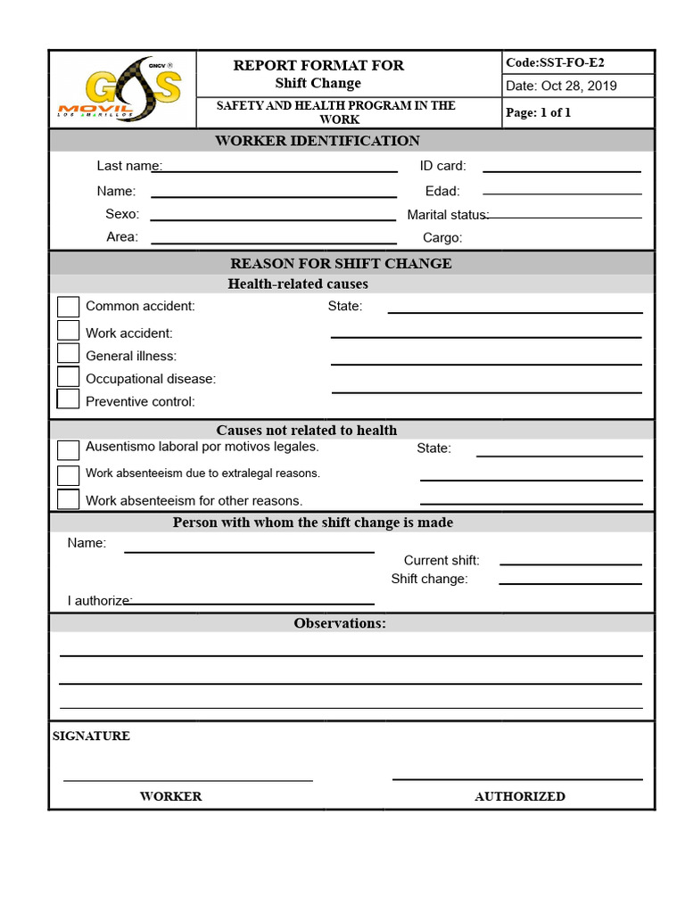 Shift Change Report Template | PDF