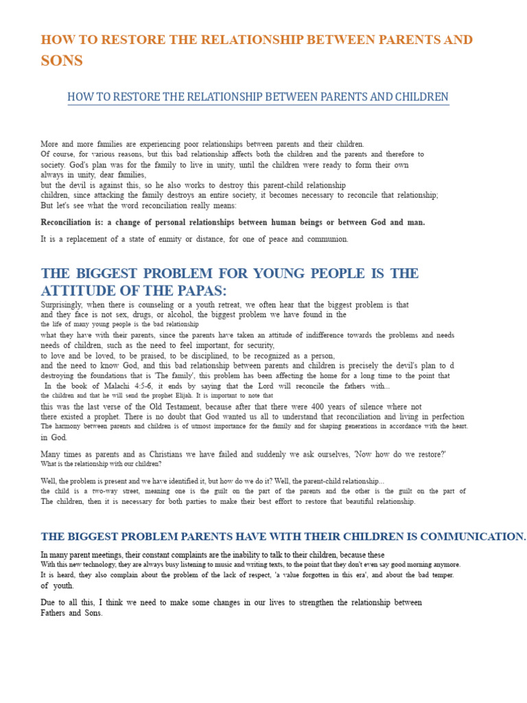 How To Restore The Relationship Between Parents and Children | PDF ...