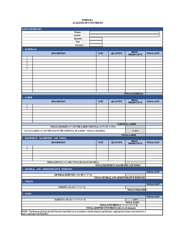 Form B2 | PDF | Cost | Prices