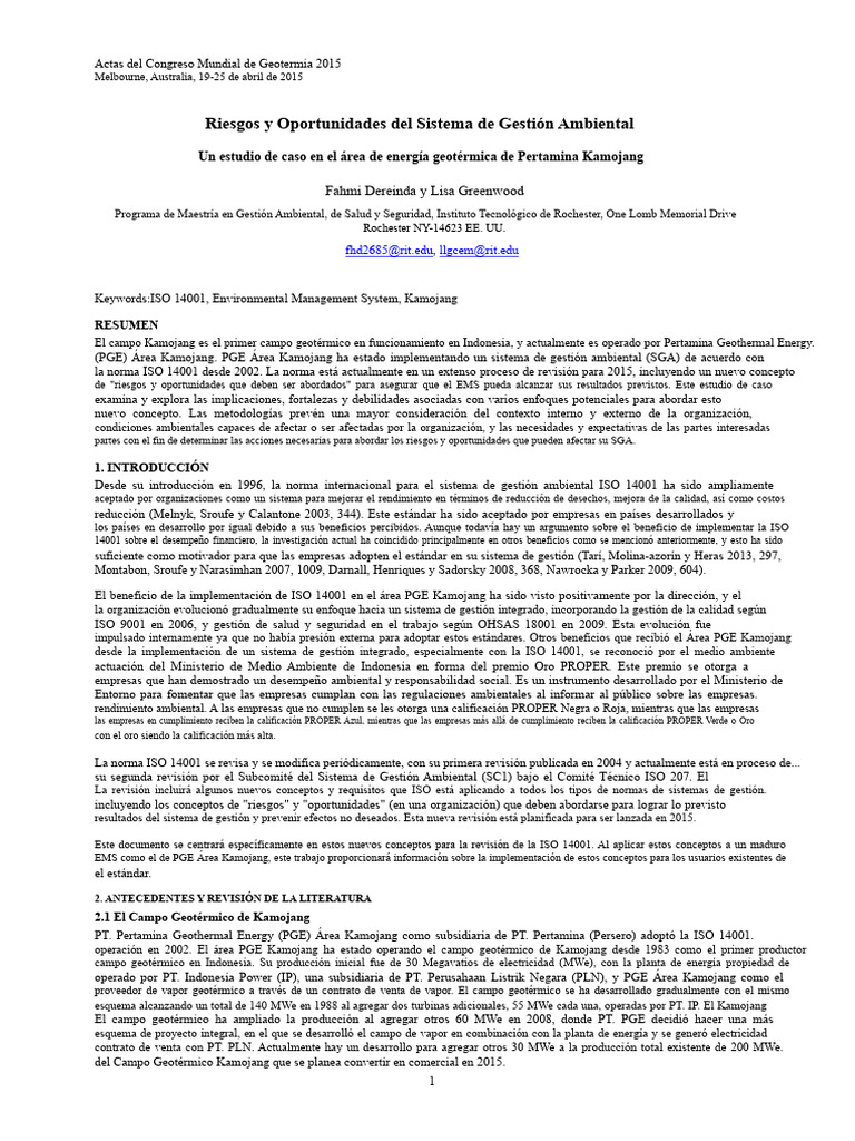 ISO 14001 Riesgo y Oportunidad | PDF | Riesgo | Entorno natural