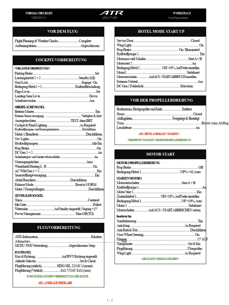 Atr 42 72 600 Checkliste v1 Arbeitsbereich | PDF