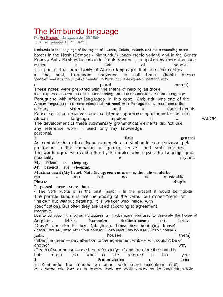 Understanding Kimbundu Language Basics | PDF | Stress (Linguistics ...