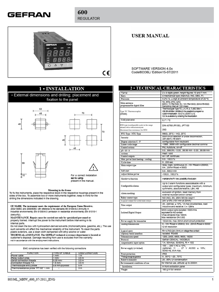 Gefran 600 ES | PDF | Relay | Power Supply