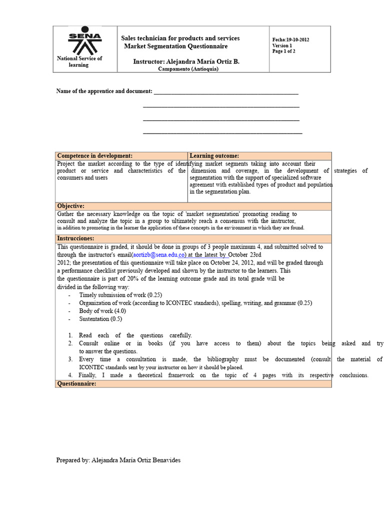Market Segmentation Questionnaire Guide | PDF | Learning | Market ...