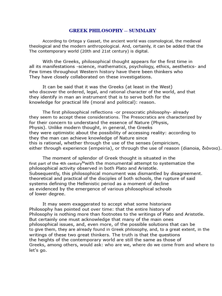 Overview of Greek Philosophy Stages | PDF | Ancient Greek Philosophy ...