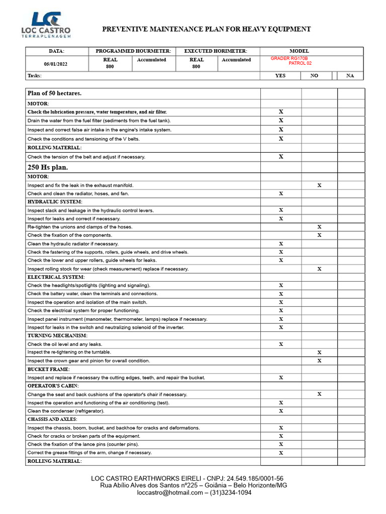 Heavy Equipment Maintenance Plan | PDF | Valve | Engines