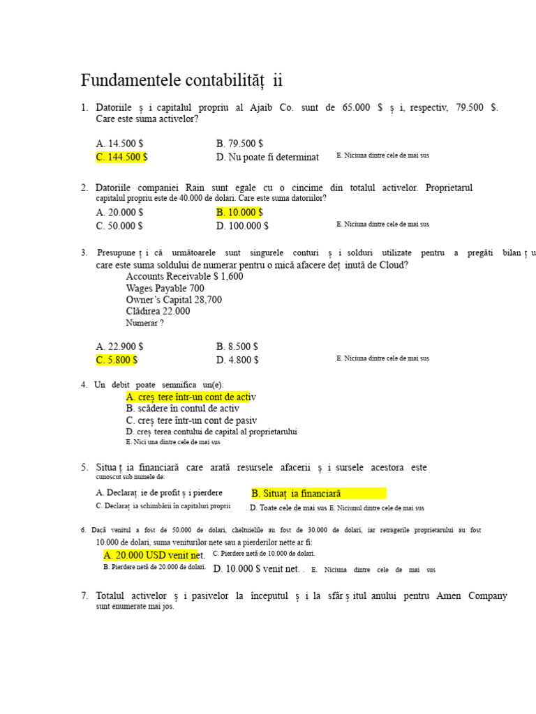 Examen de Ieșire Model - Fundamentele Contabilității I | PDF