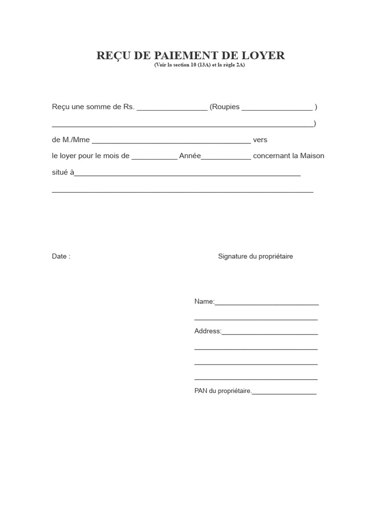 Modèle de reçu de paiement de loyer | PDF