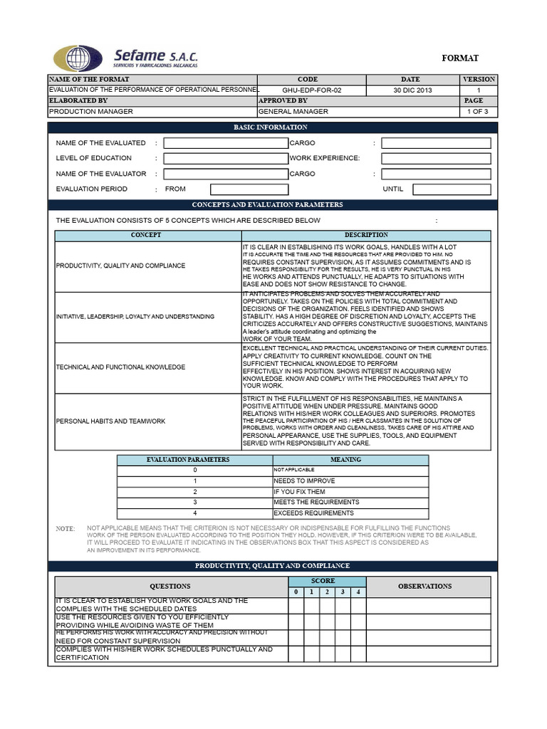 Operational Staff Performance Evaluation | PDF | Evaluation | Knowledge