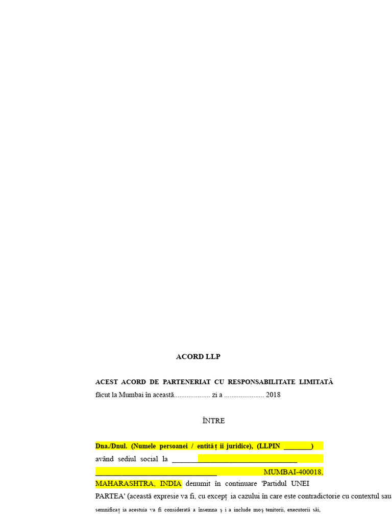 Format de Proiect de Act Constitutiv LLP | PDF