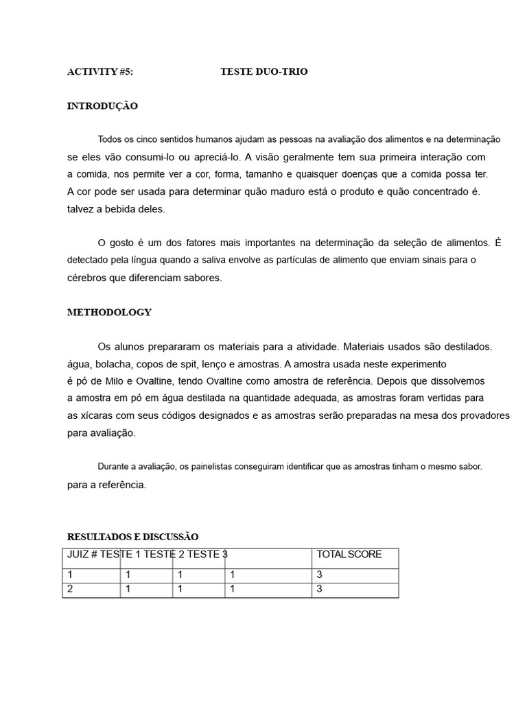 Teste Duo Trio | PDF | Gosto | Cor