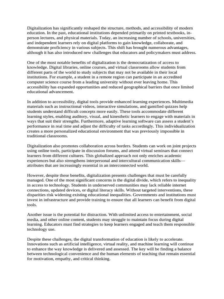 Impact of Digitalization on Education | PDF | Learning | Human ...