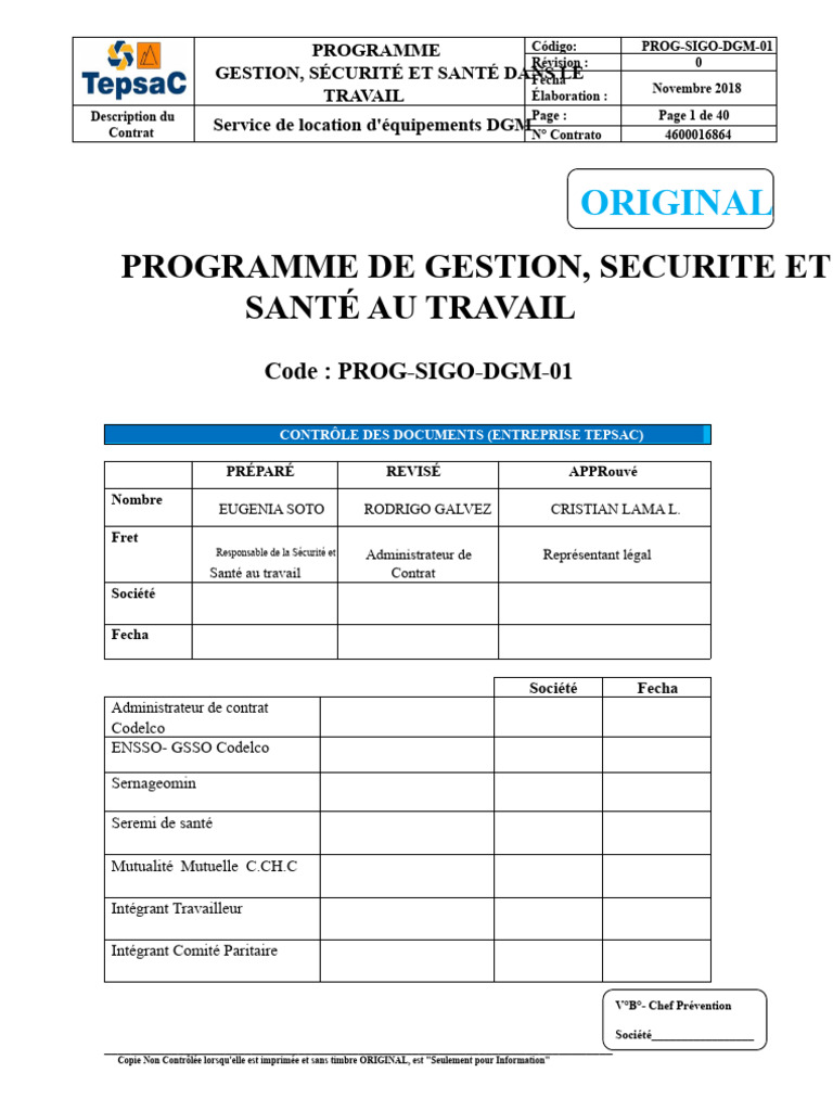 Programme de Gestion Sécurité au Travail | PDF | Sécurité | Gestion des ...