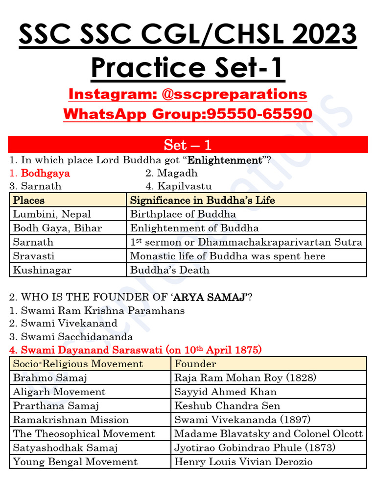 SSC CGL CHSL 2023 GK Practice Set-1 | PDF | Vitamin | Anemia