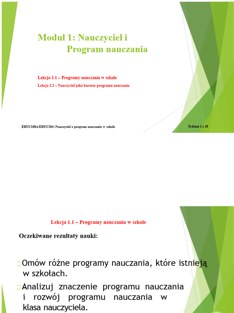 Moduł 1 - Nauczyciel I Program Nauczania W Szkole | PDF