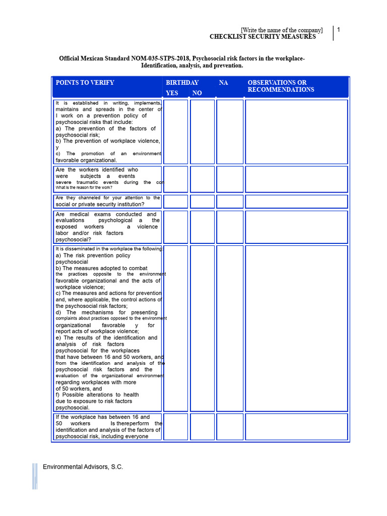 Psychosocial Risk Management Checklist | PDF | Risk | Psychosocial