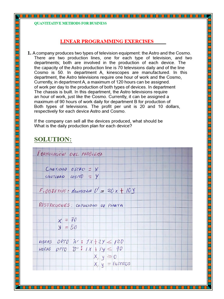 Linear Programming Exercises for Business | PDF | Linear Programming ...