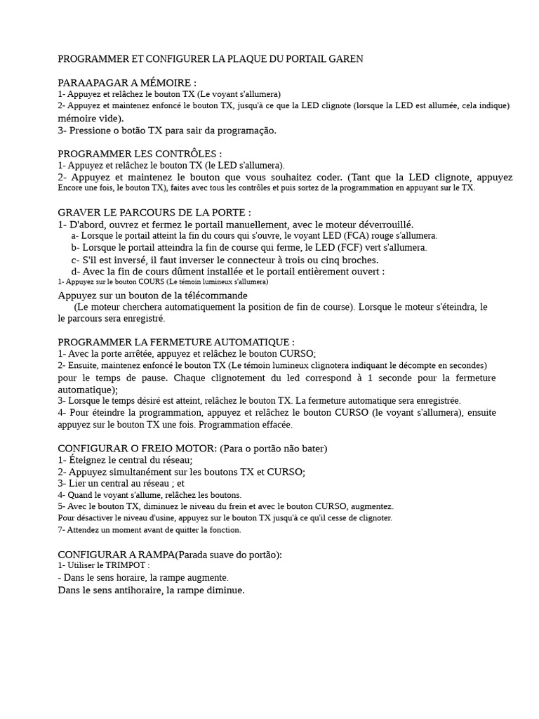 Configuration et programmation portail Garen | PDF | Véhicule motorisé ...