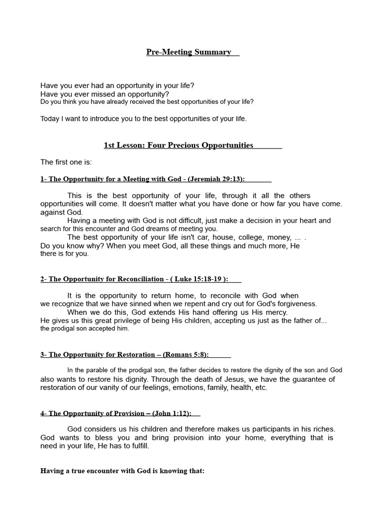 Pre-Meeting Lectures | PDF | Jesus | Salvation