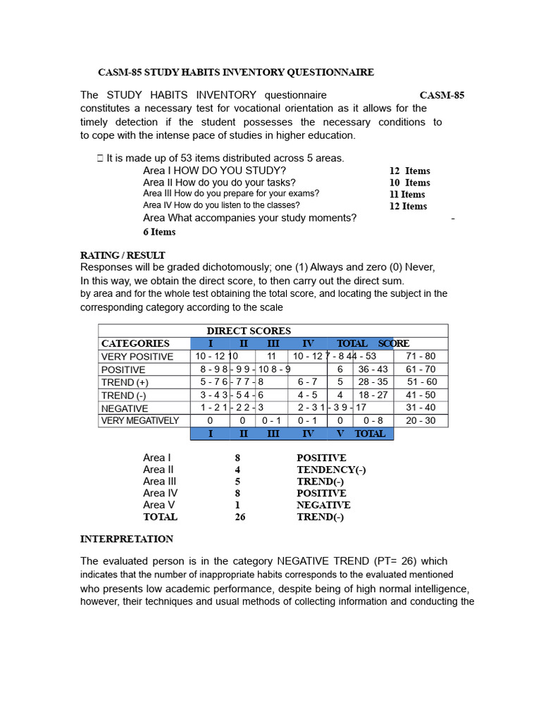 Psychological Report - Study Habits | PDF | Questionnaire ...