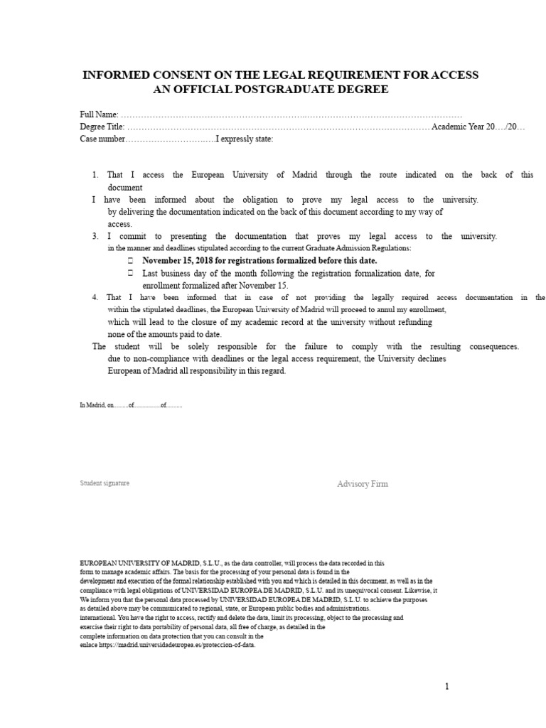 CONSENT RLA POSTGRADUATE.PDF | PDF | Justice | Crime & Violence