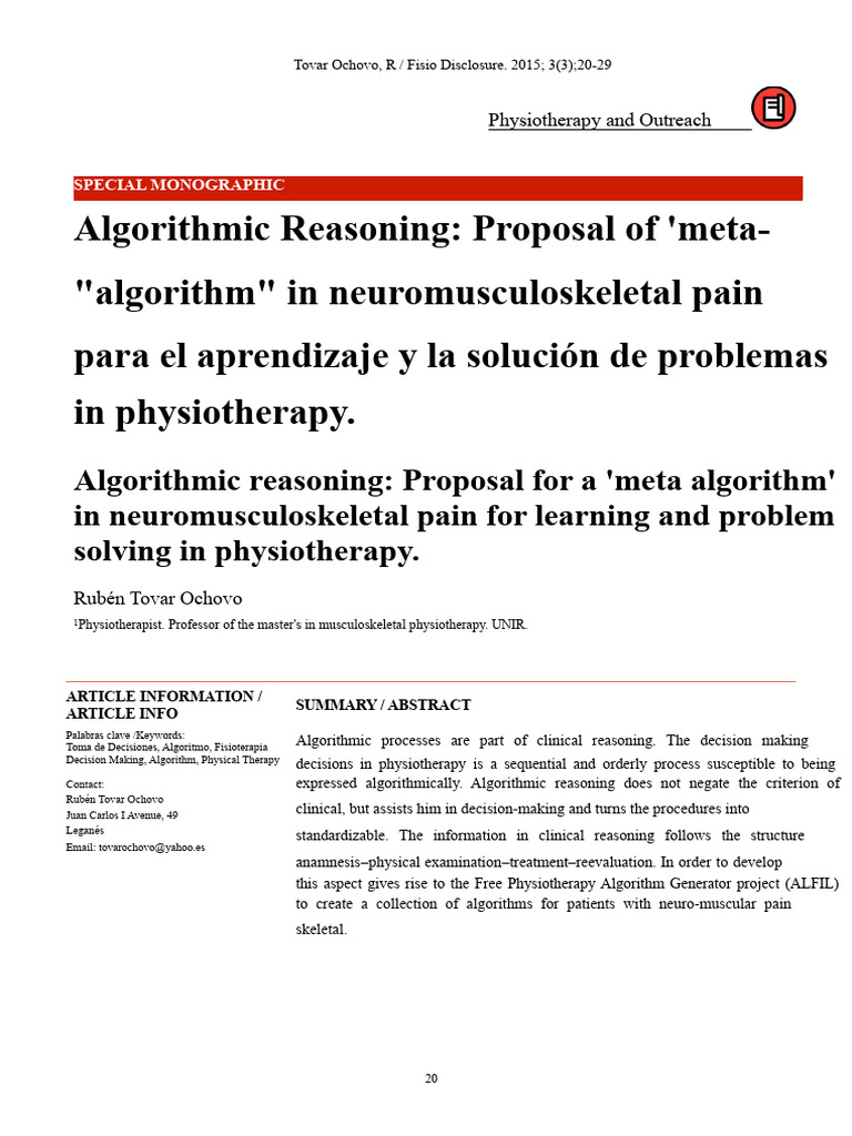 Meta-Algorithm for Pain in Physiotherapy | PDF | Physical Therapy ...