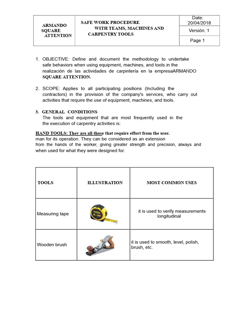 Safe Procedure For Handling Tools and Equipment | PDF | Drill ...