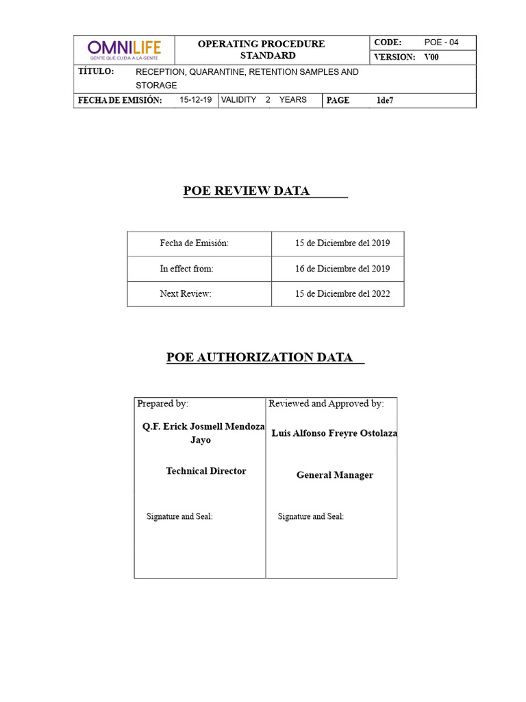 Sample Reception and Storage Procedure | PDF | Verification And ...