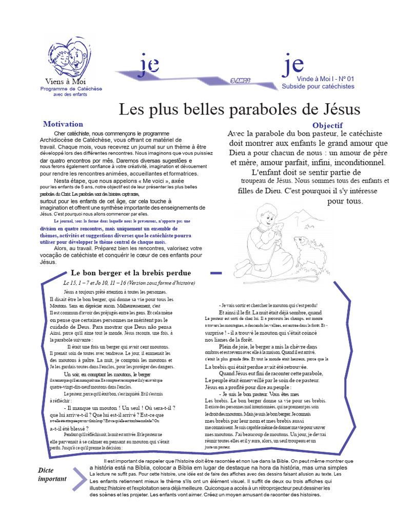 Catéchèse : Paraboles pour enfants | PDF | Mouton | Berger