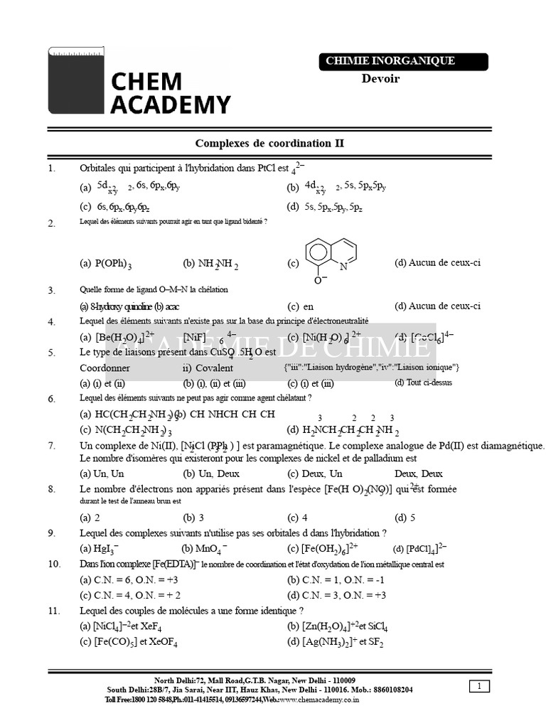 Complexes de coordination en chimie PDF Complexe — free download