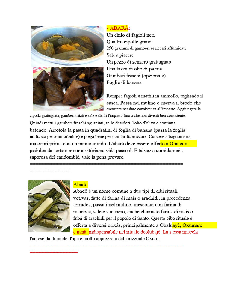 Vari Diversi Cibi Degli Orixás | PDF