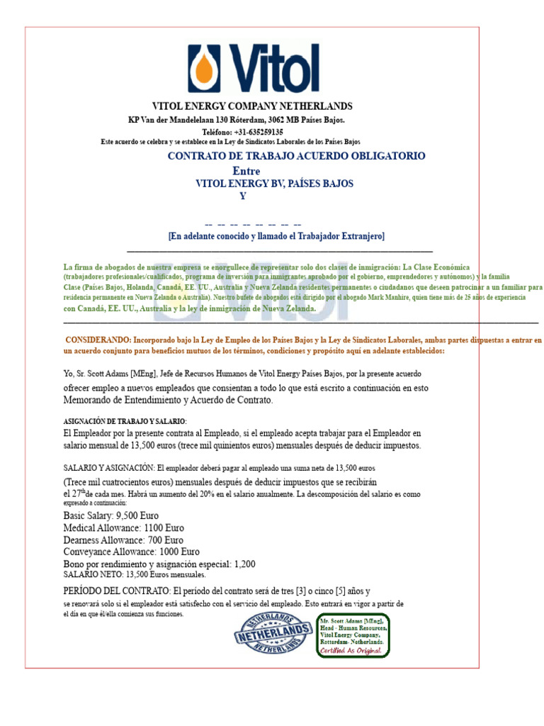 Vitol Energy Países Bajos-Acuerdo y MoU (R) | PDF | Salario | Derecho ...