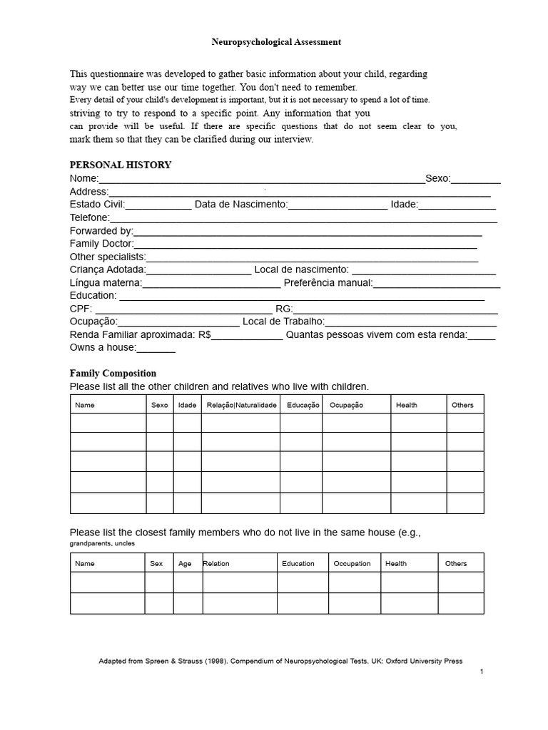 Child Neuropsychology Questionnaire | PDF | Pregnancy | Neuropsychology
