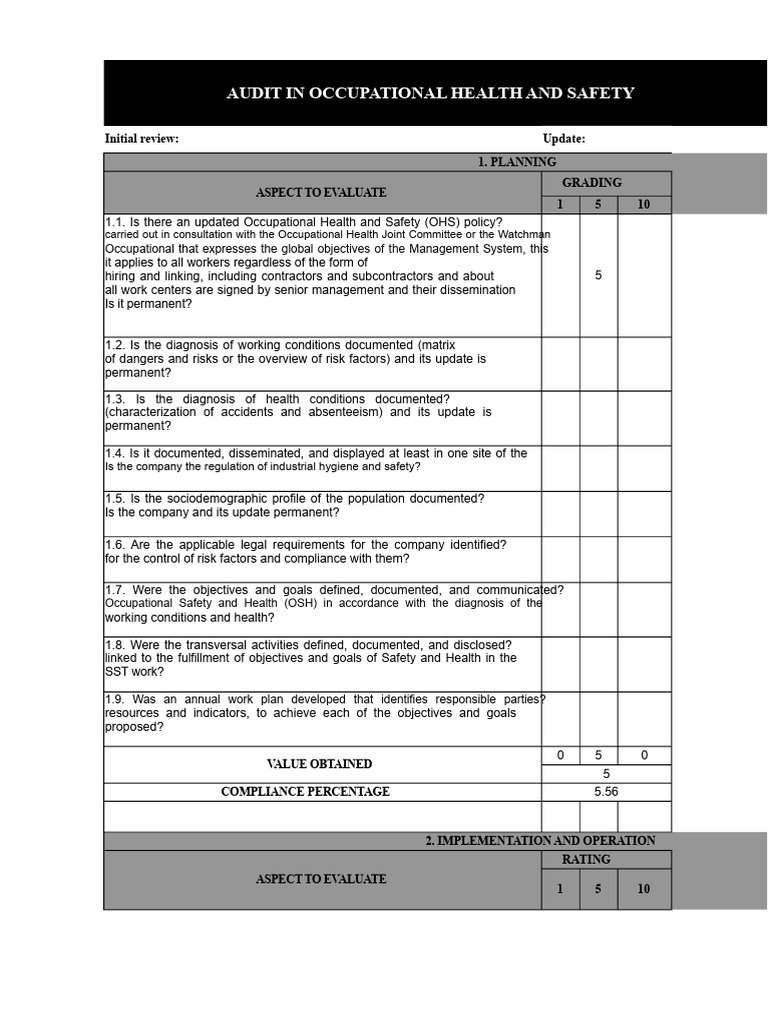 Occupational Health and Safety Audit Guide | PDF | Occupational Safety ...