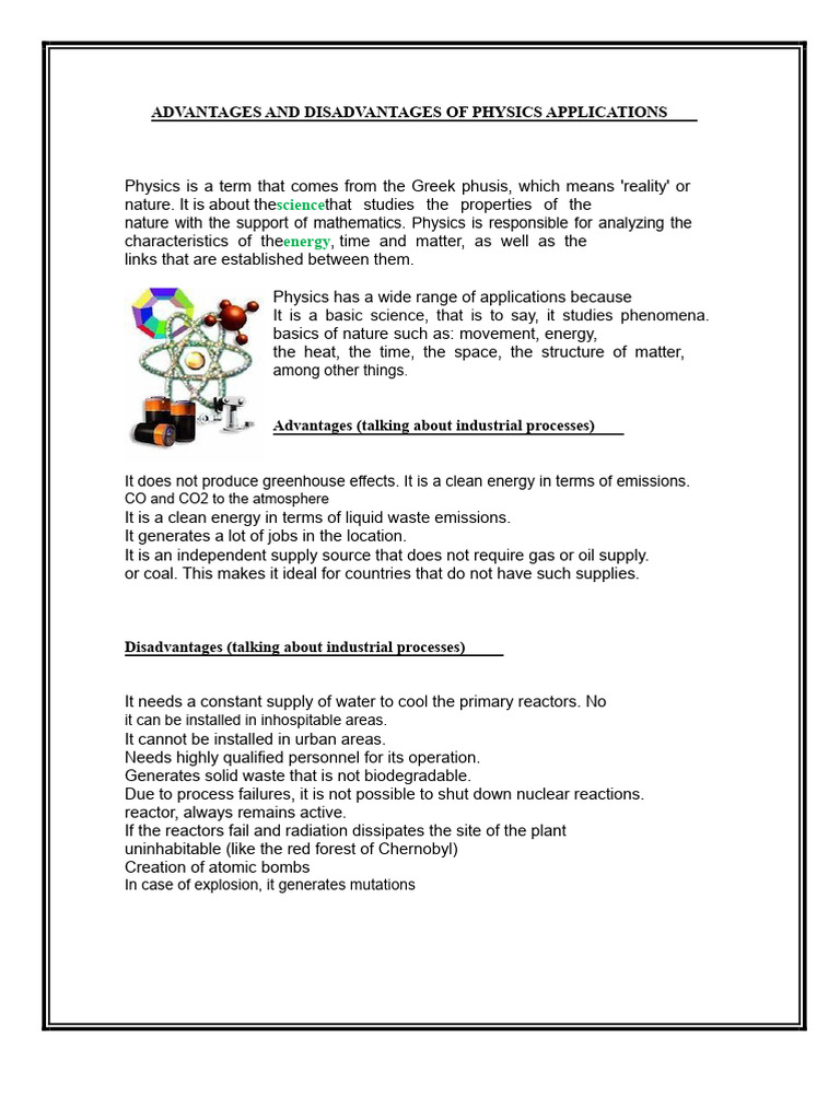 Physics Applications: Pros and Cons | PDF | Physics | Chemistry