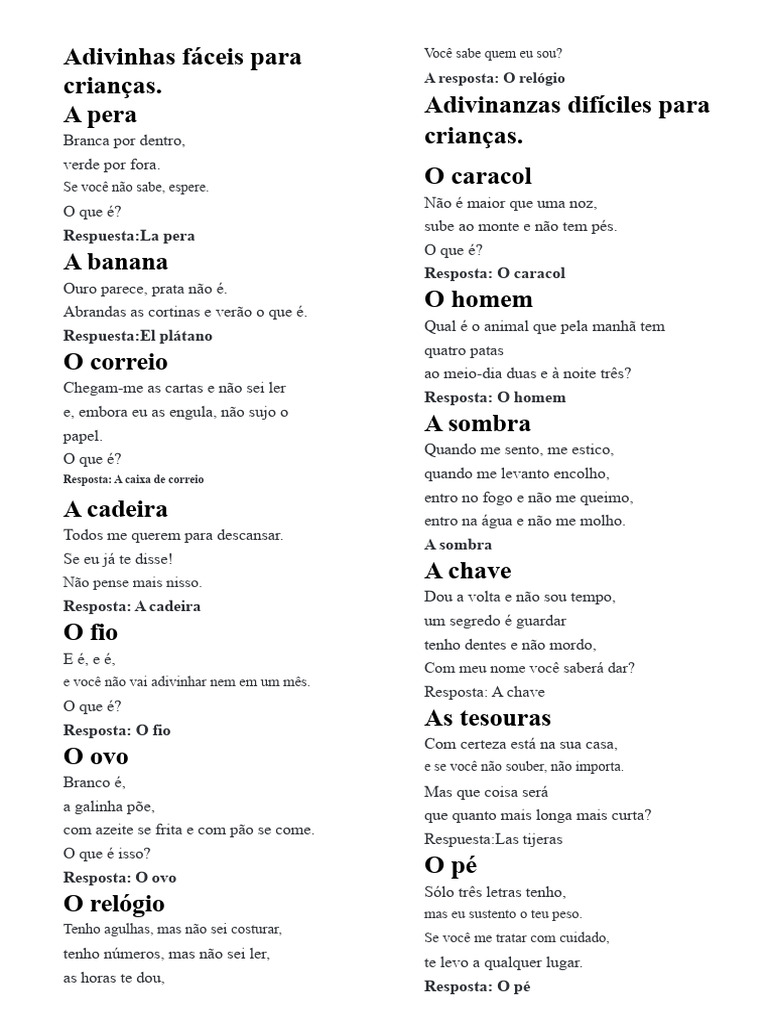 Adivinhas Divertidas para Crianças | PDF