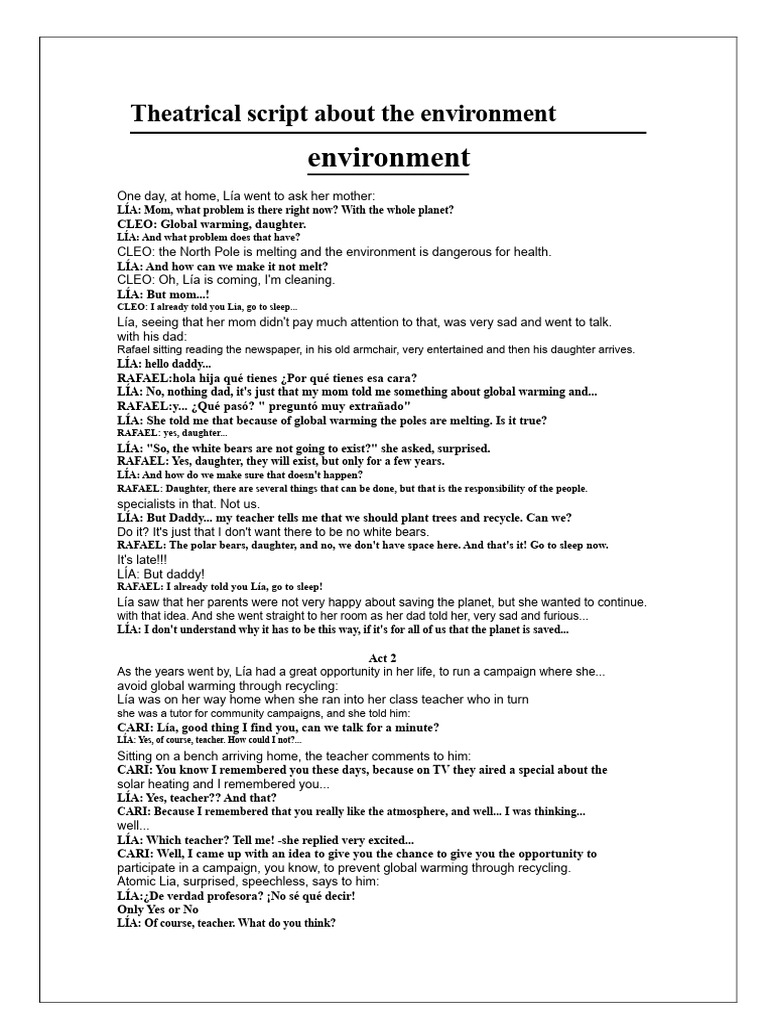 Environmental Awareness Theatrical Script | PDF